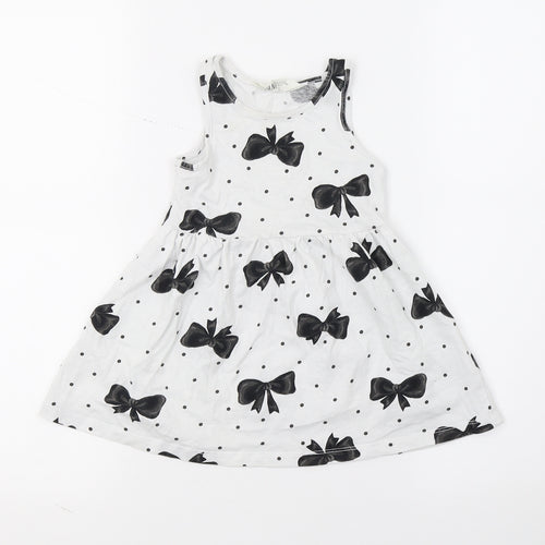 H&M Girls White Polka Dot  Fit & Flare  Size 2 Years