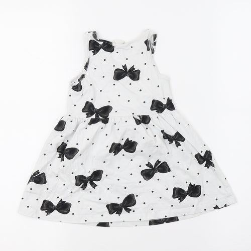 H&M Girls White Polka Dot  Fit & Flare  Size 2 Years