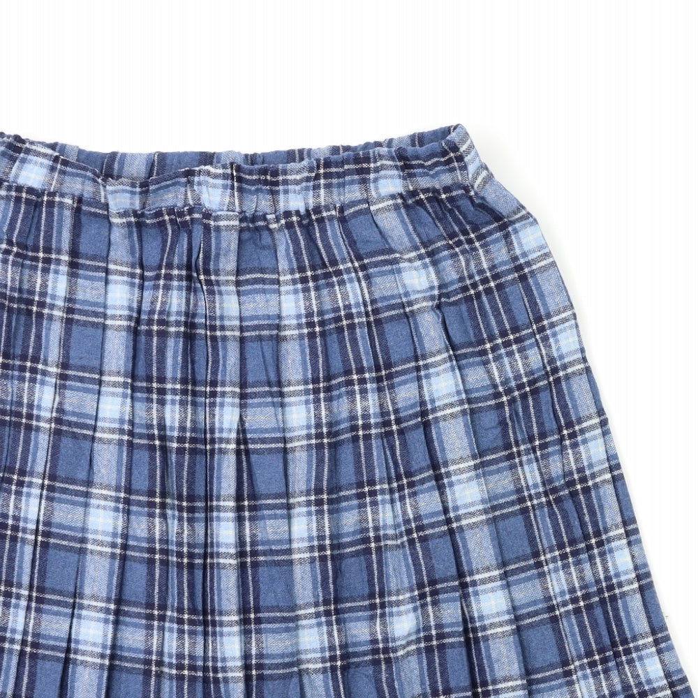Damart Womens Blue Check  Pleated Skirt Size 14