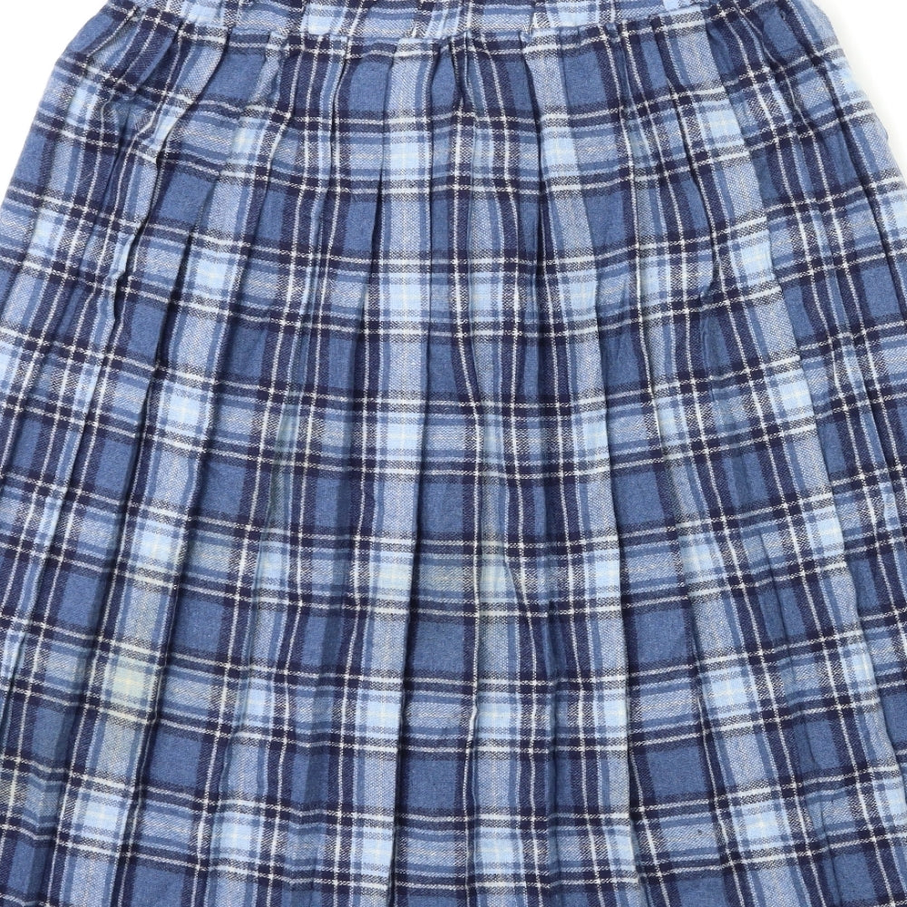 Damart Womens Blue Check  Pleated Skirt Size 14