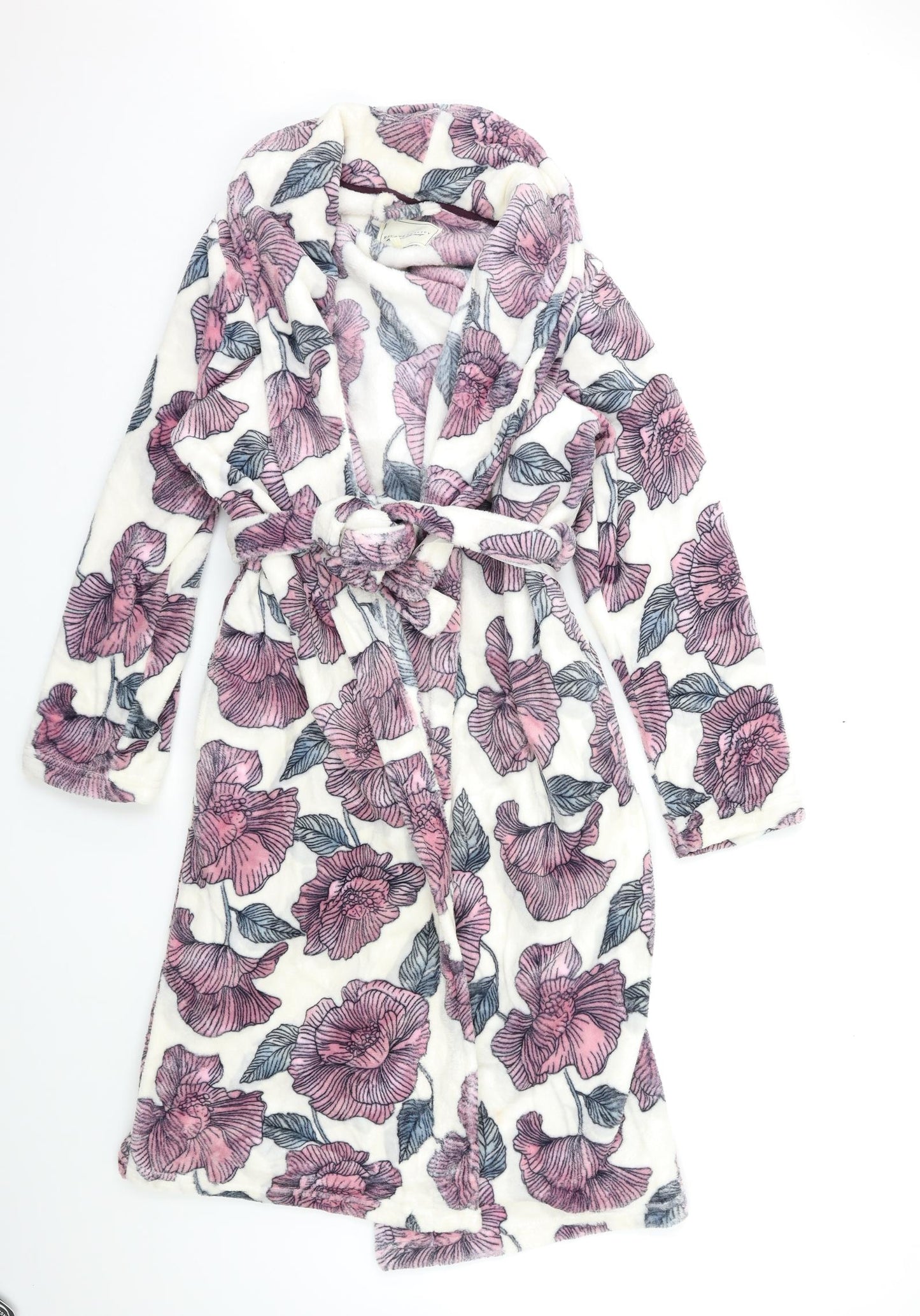 NEXT Womens White Floral Flannel Kimono Gown Size S