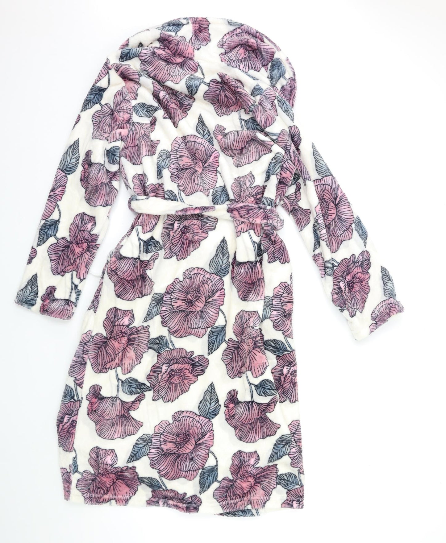 NEXT Womens White Floral Flannel Kimono Gown Size S