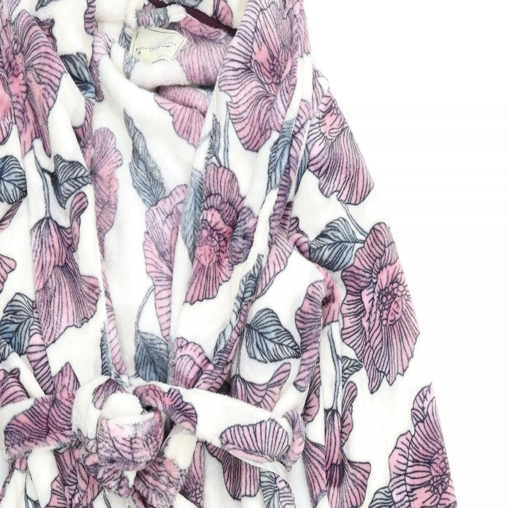 NEXT Womens White Floral Flannel Kimono Gown Size S