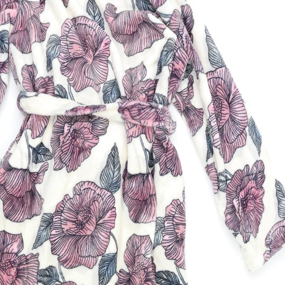NEXT Womens White Floral Flannel Kimono Gown Size S