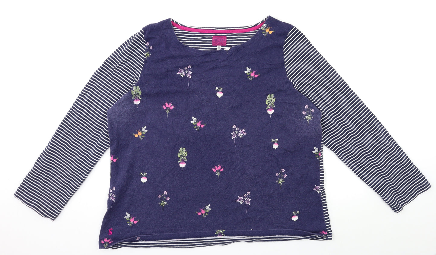 Joules Womens Blue Floral  Basic T-Shirt Size 20