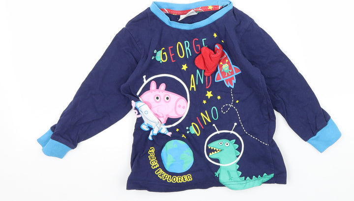 Peppa Pig Girls Blue Geometric Jersey Top Pyjama Top Size 2-3 Years - Peppa Pig