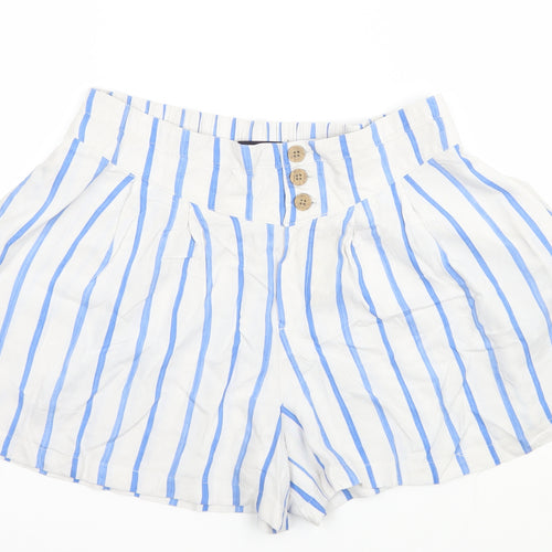 Marks and Spencer Womens White Striped  Hot Pants Shorts Size 10