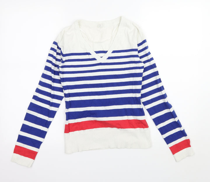 Kiabi Womens White Striped Knit Pullover Jumper Size M