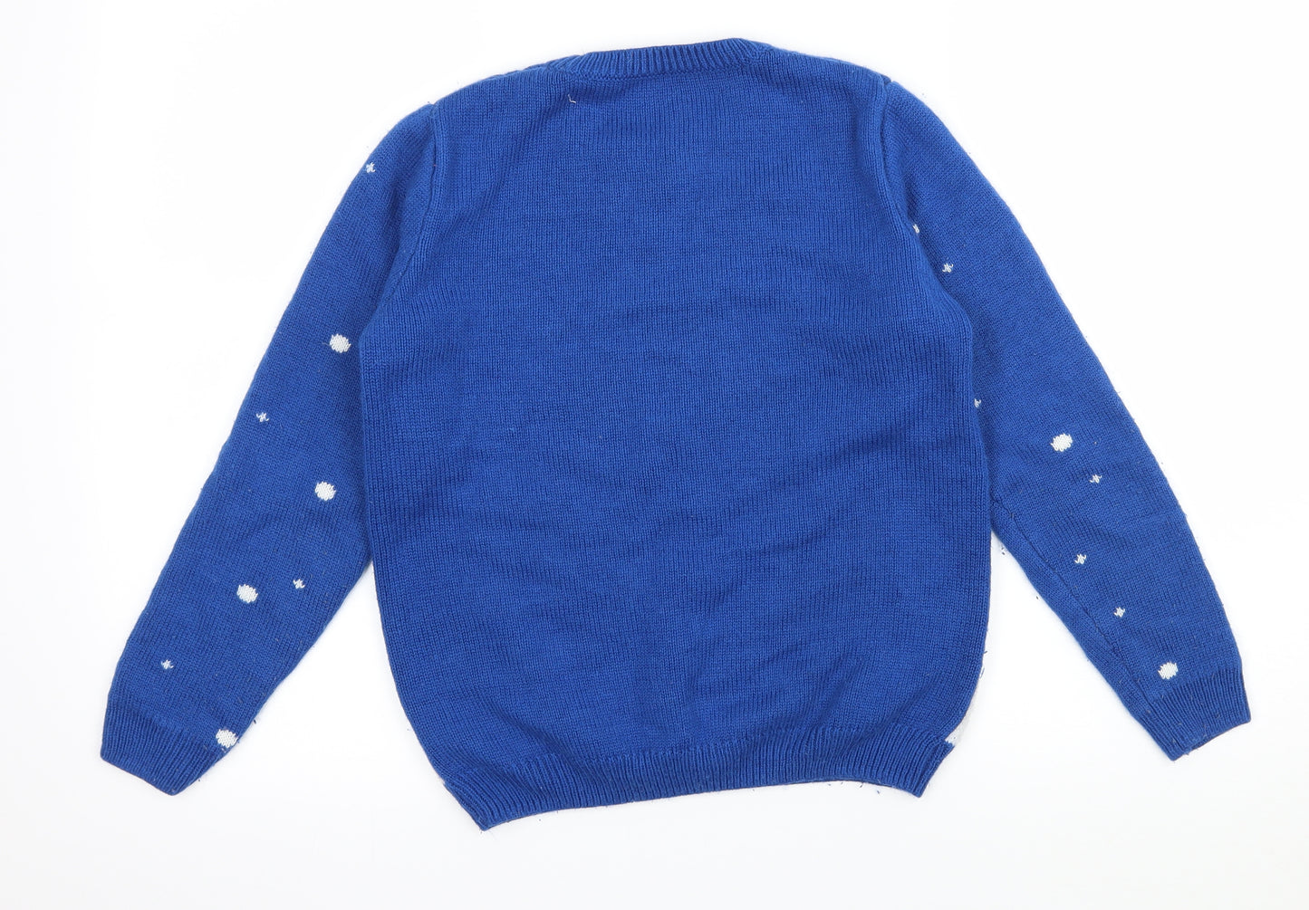 Nutmeg Boys Blue Geometric Knit Pullover Jumper Size 10-11 Years  - skiing animals