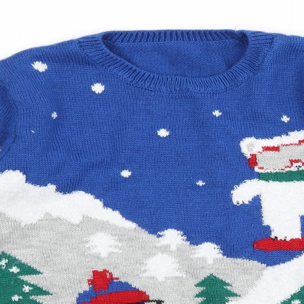 Nutmeg Boys Blue Geometric Knit Pullover Jumper Size 10-11 Years  - skiing animals