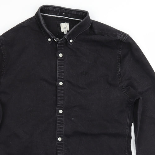 River Island Mens Grey  Denim  Button-Up Size M