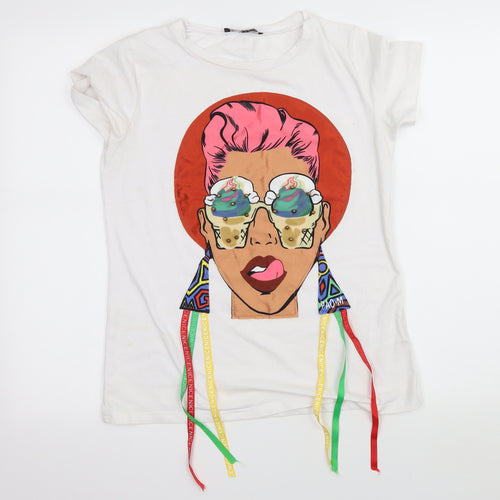 Cameo Rose Womens White  Jersey Basic T-Shirt Size M  - Hippy Girl