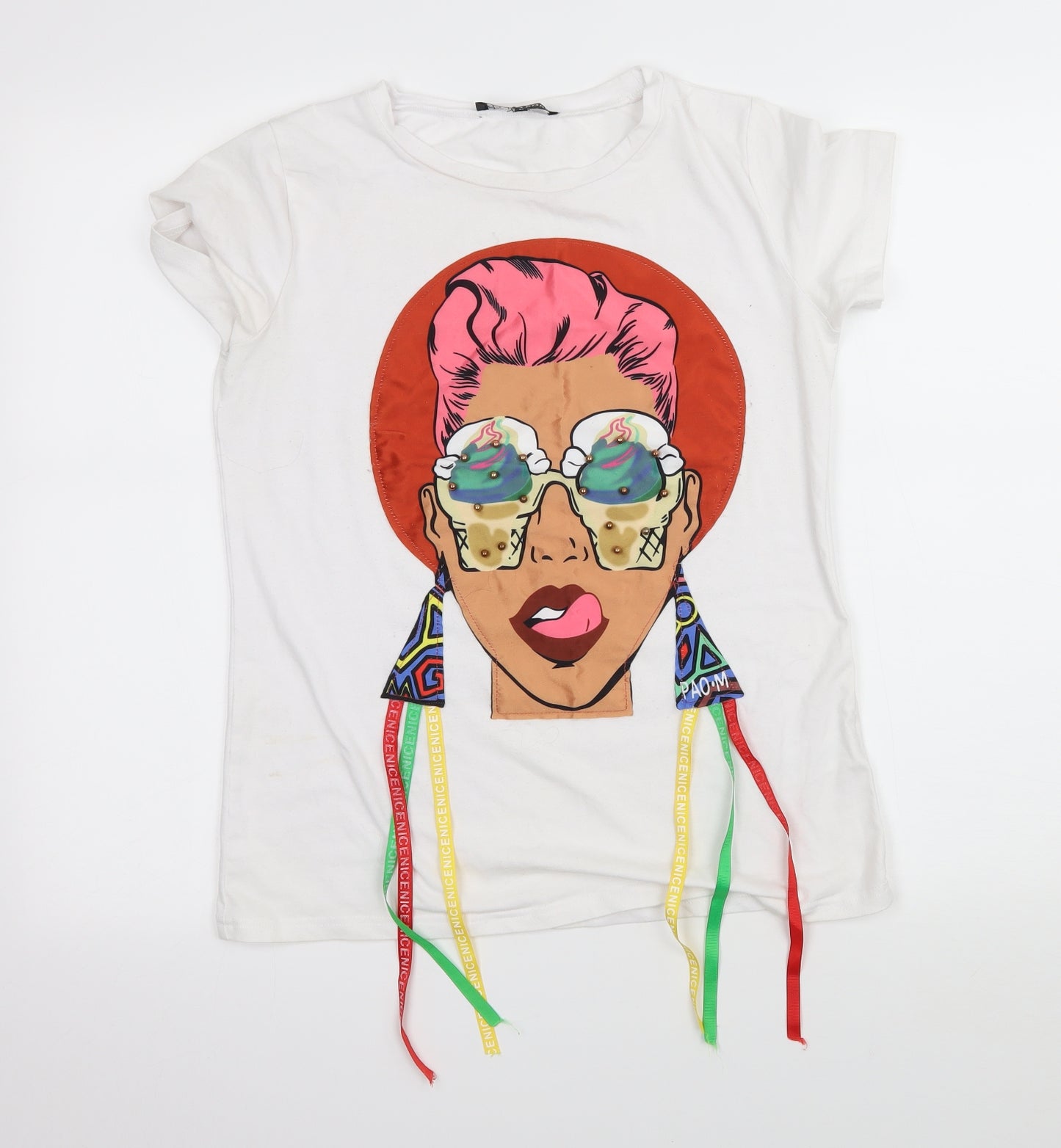 Cameo Rose Womens White  Jersey Basic T-Shirt Size M  - Hippy Girl