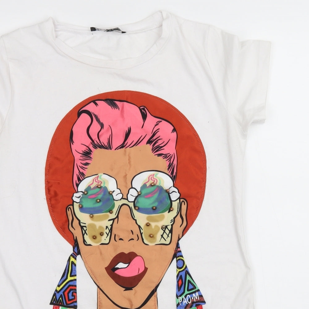 Cameo Rose Womens White  Jersey Basic T-Shirt Size M  - Hippy Girl