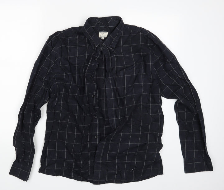 Easy Mens Beige Check Button-Up Size L