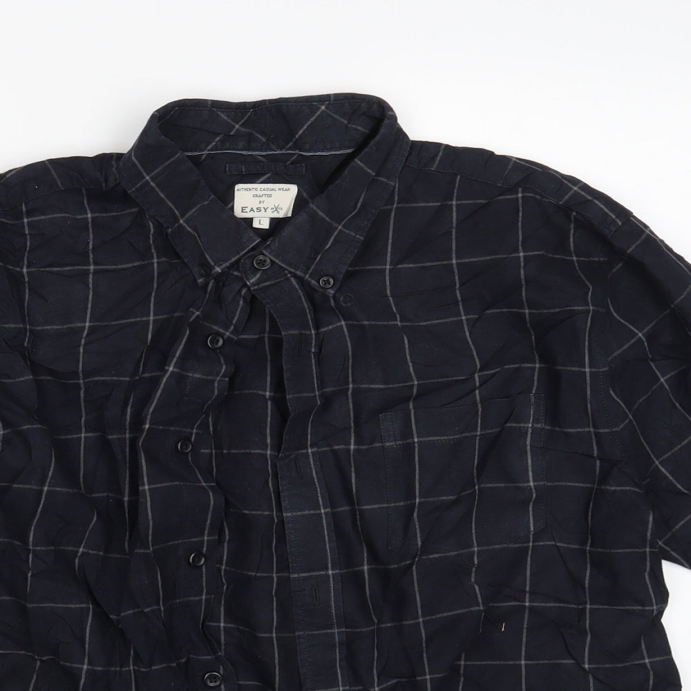 Easy Mens Beige Check   Button-Up Size L