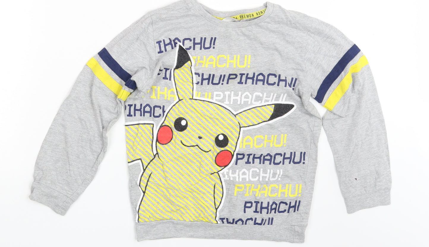 Pokemon Boys Grey   Pullover T-Shirt Size 8-9 Years  - Pikachu !