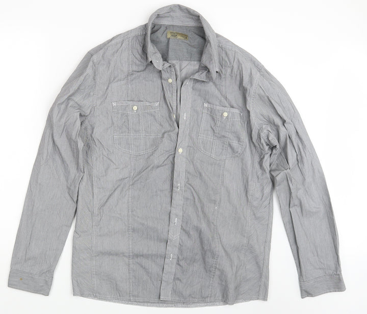 NEXT Mens Grey Striped Button-Up Size L