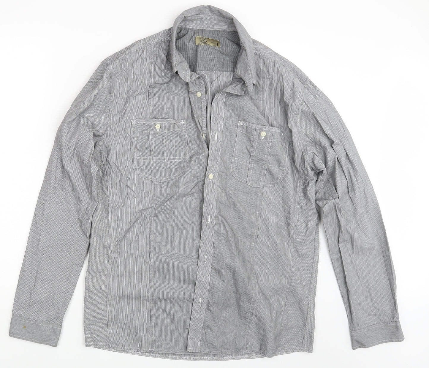 NEXT Mens Grey Striped   Button-Up Size L
