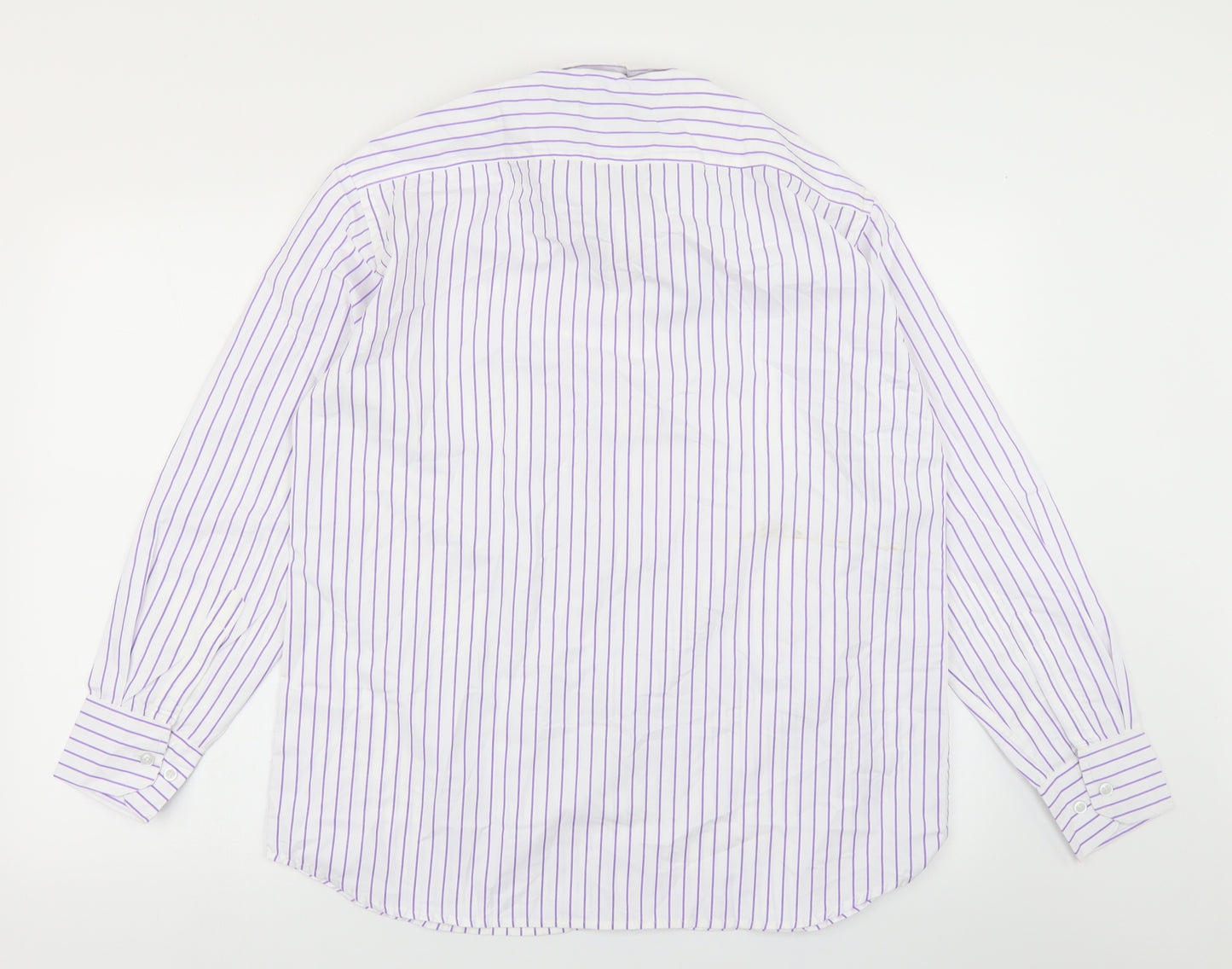Identiti Mens White Striped   Dress Shirt Size L