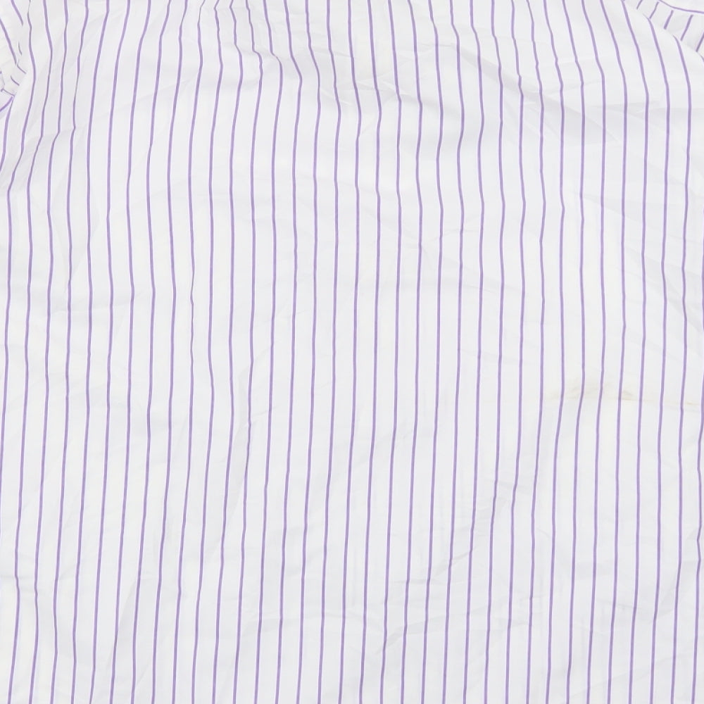 Identiti Mens White Striped   Dress Shirt Size L