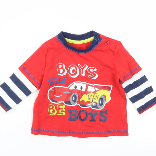 George Boys Red   Basic T-Shirt Size 0-3 Months  - Cars Disney