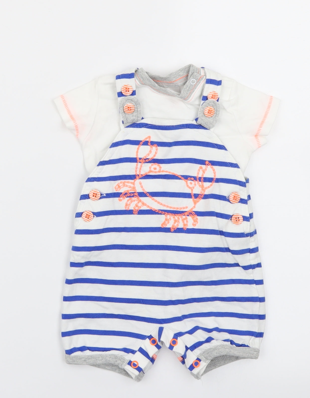 NEXT Boys Blue Striped  Dungaree One-Piece Size 0-3 Months  - crab print