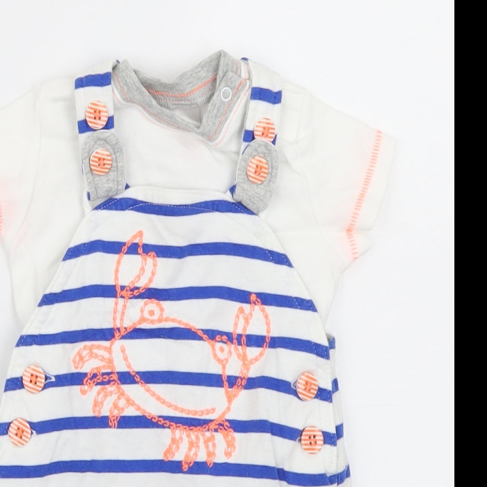 NEXT Boys Blue Striped  Dungaree One-Piece Size 0-3 Months  - crab print