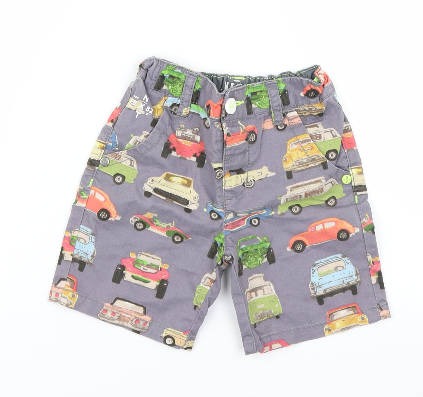 NEXT Boys Grey   Chino Shorts Size 3-4 Years - Car Print