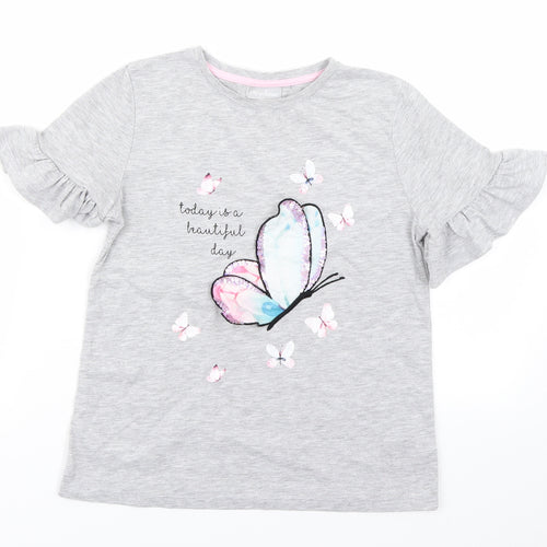 Matalan Girls Grey   Basic T-Shirt Size 10 Years  - Butterfly