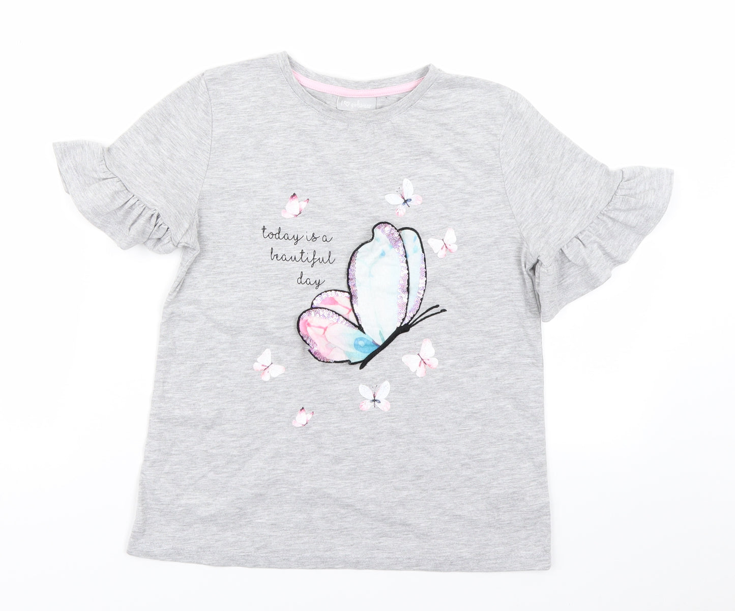 Matalan Girls Grey   Basic T-Shirt Size 10 Years  - Butterfly