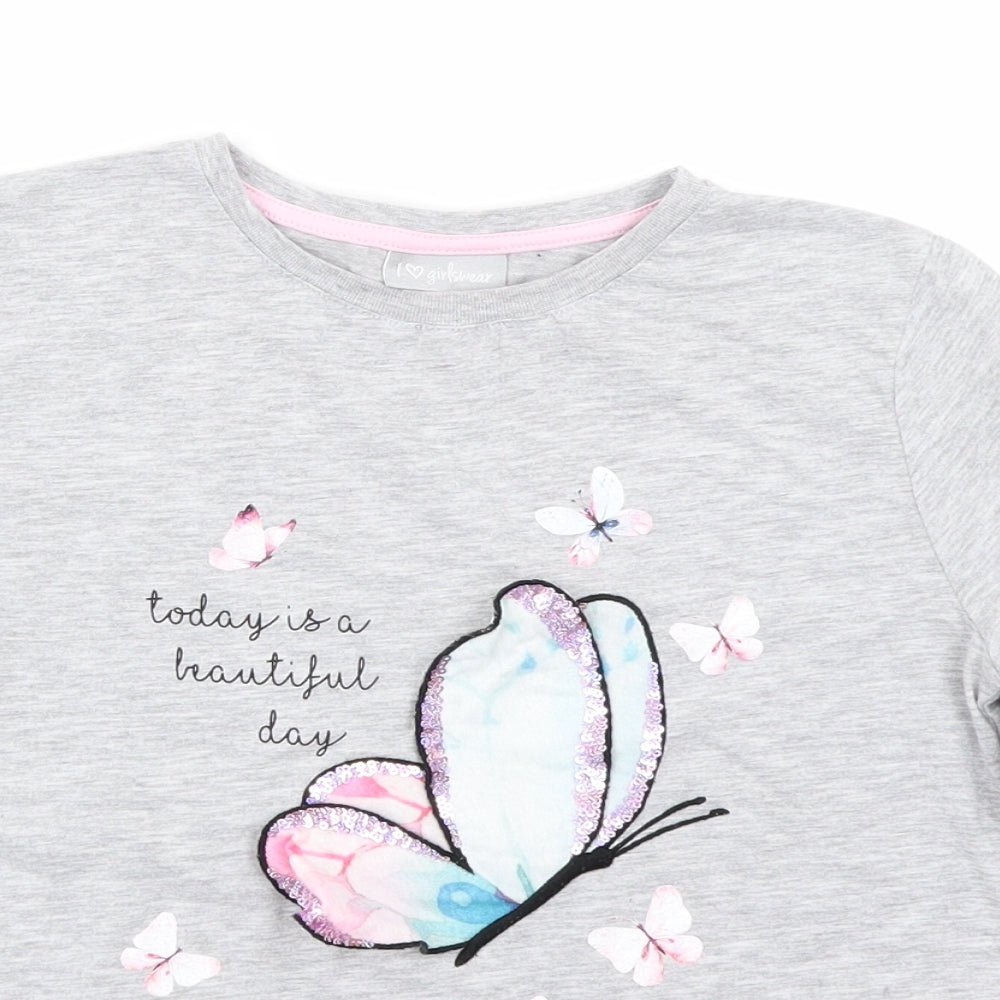 Matalan Girls Grey   Basic T-Shirt Size 10 Years  - Butterfly