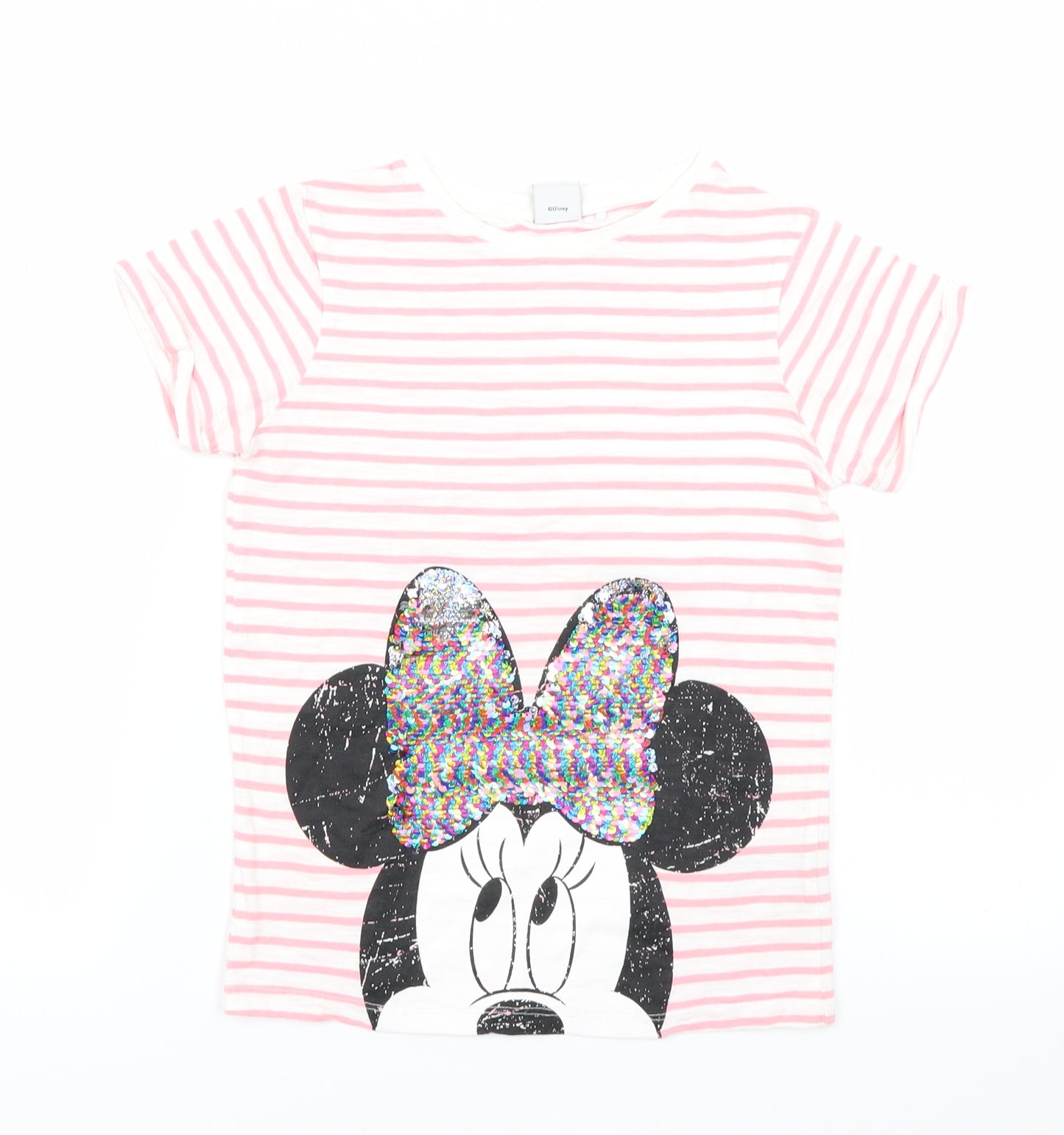 NEXT Girls Pink Striped  Basic T-Shirt Size 9 Years  - Minnie Mouse