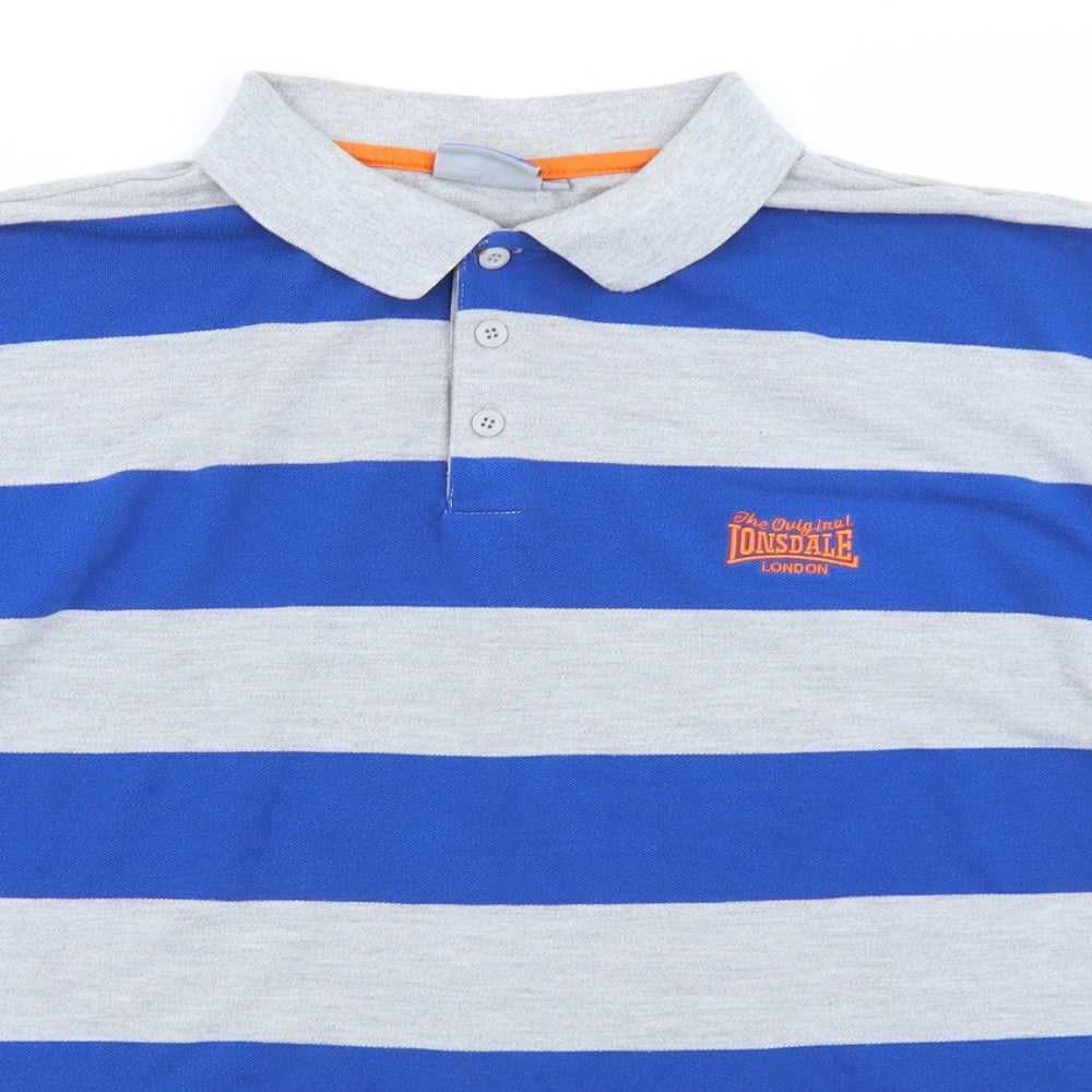 Lonsdale Mens Blue Striped   Polo Size L