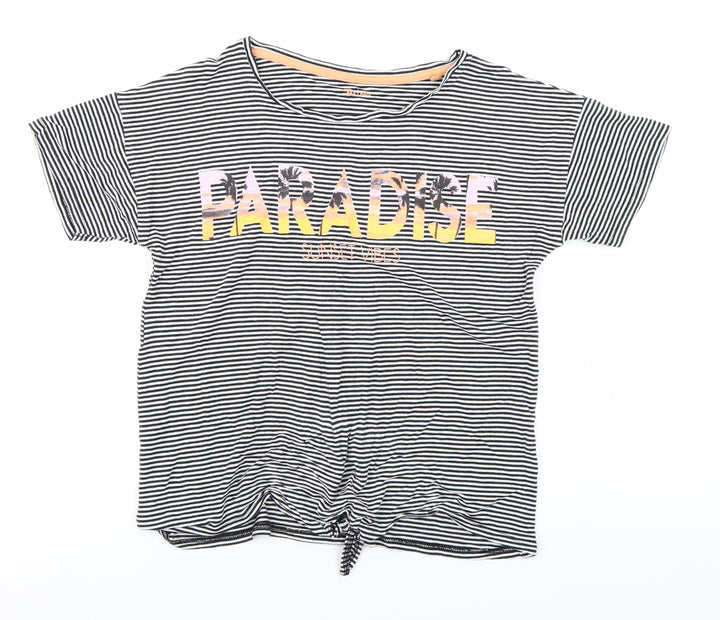 TU Girls Black Striped  Cropped T-Shirt Size 14 Years