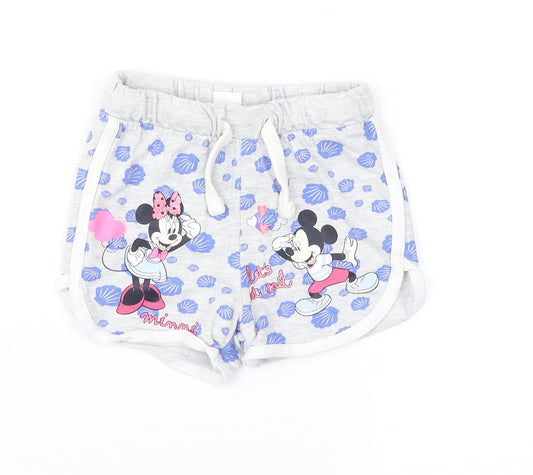 Front view of Disney Baby girls’ grey geometric cropped trousers, size 9-12, months - minnie mouse