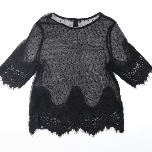 New Look Womens Black Polka Dot Lace Basic Blouse Size 8