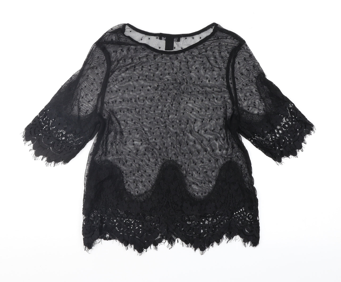 New Look Womens Black Polka Dot Lace Basic Blouse Size 8