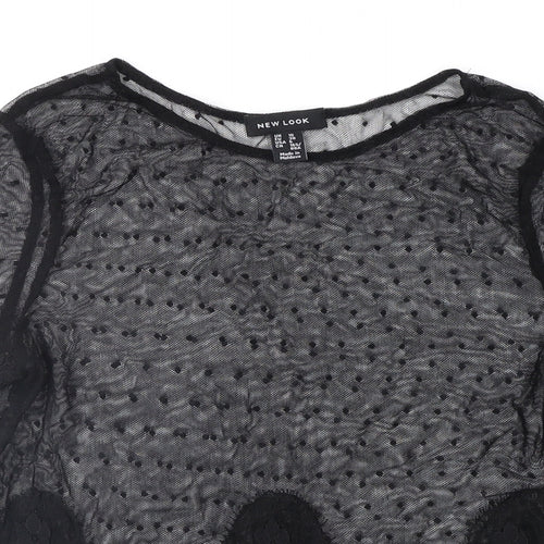 New Look Womens Black Polka Dot Lace Basic Blouse Size 8