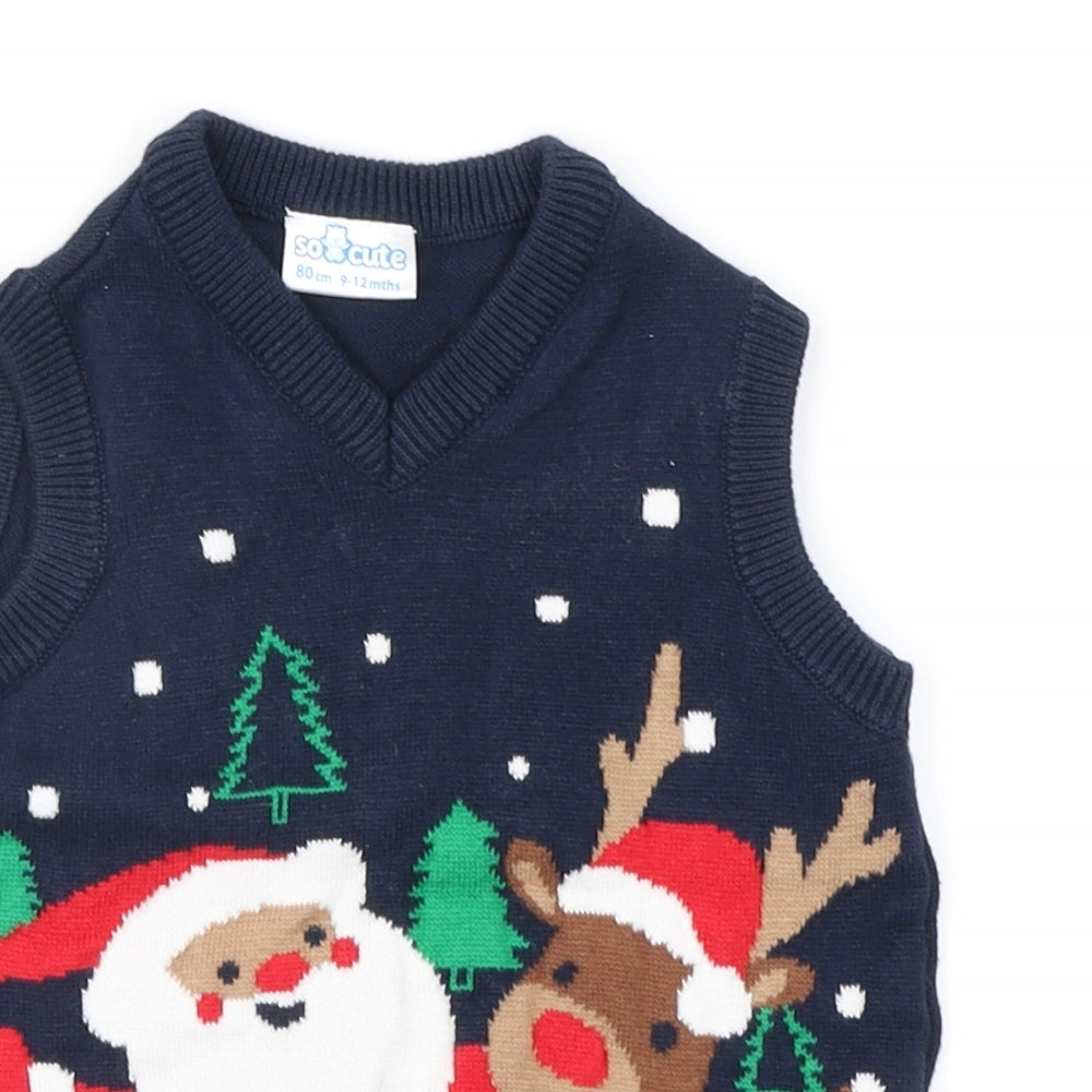 So cute Boys Blue Fair Isle  Pullover Jumper Size 9-12 Months  - Xmas