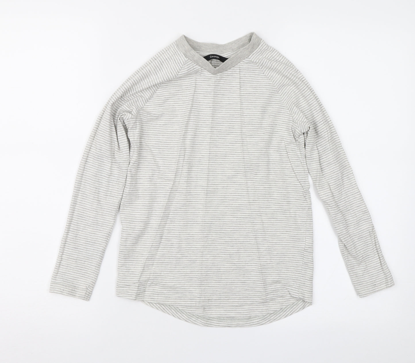 George Girls Grey Striped  Basic T-Shirt Size 9-10 Years