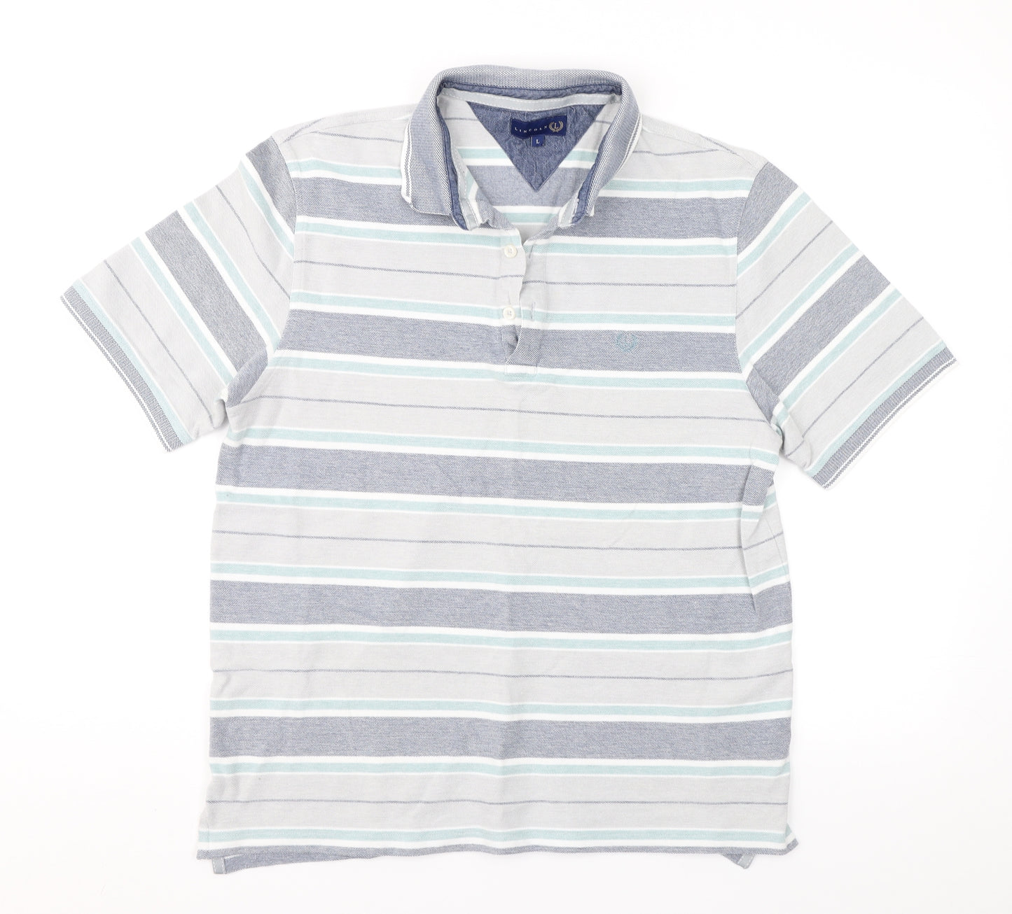 Matalan Mens Grey Striped   Polo Size L