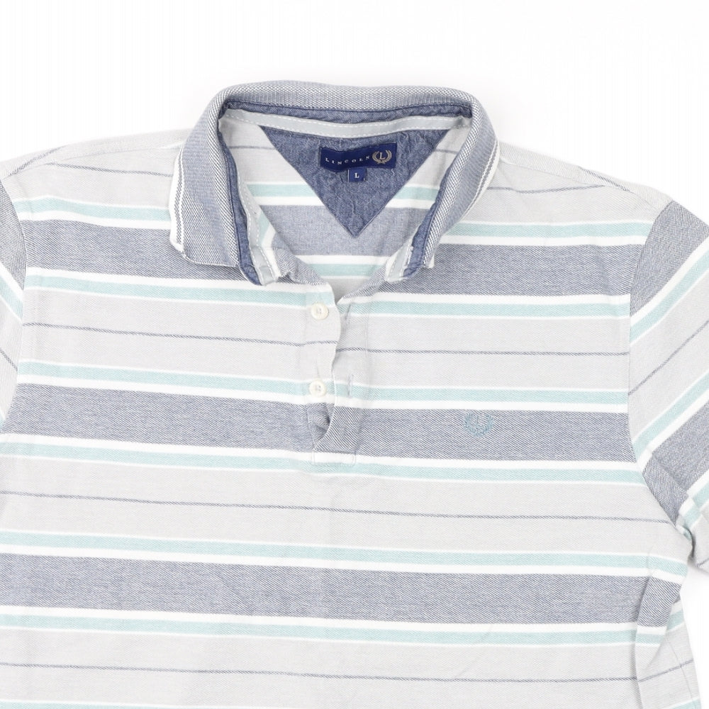 Matalan Mens Grey Striped   Polo Size L