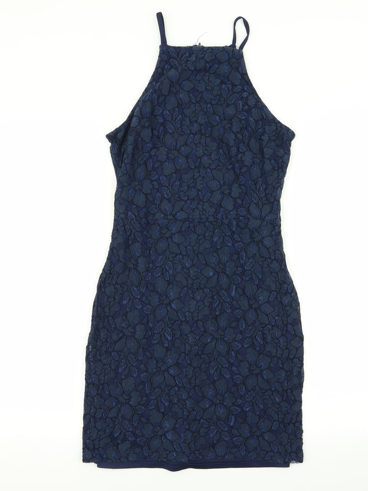 Missguided Womens Blue Floral A-Line Size 8