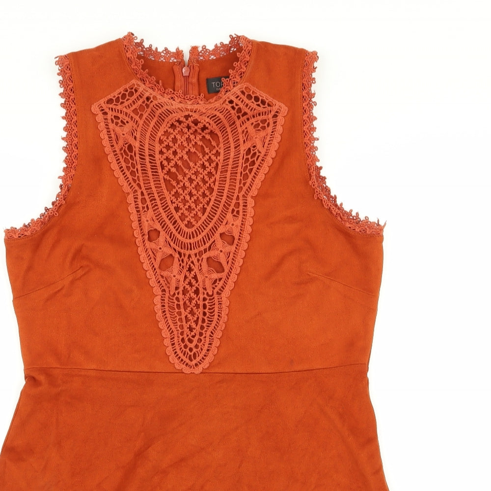 Topshop Womens Brown Geometric  Fit & Flare  Size 12