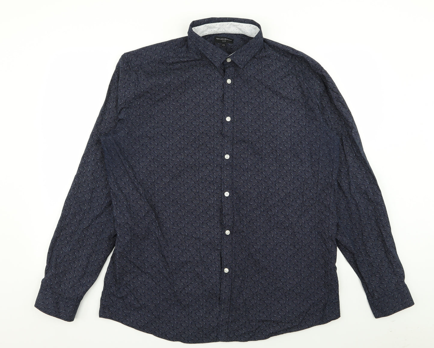Taylor & Wright Mens Blue Geometric   Dress Shirt Size 17.5
