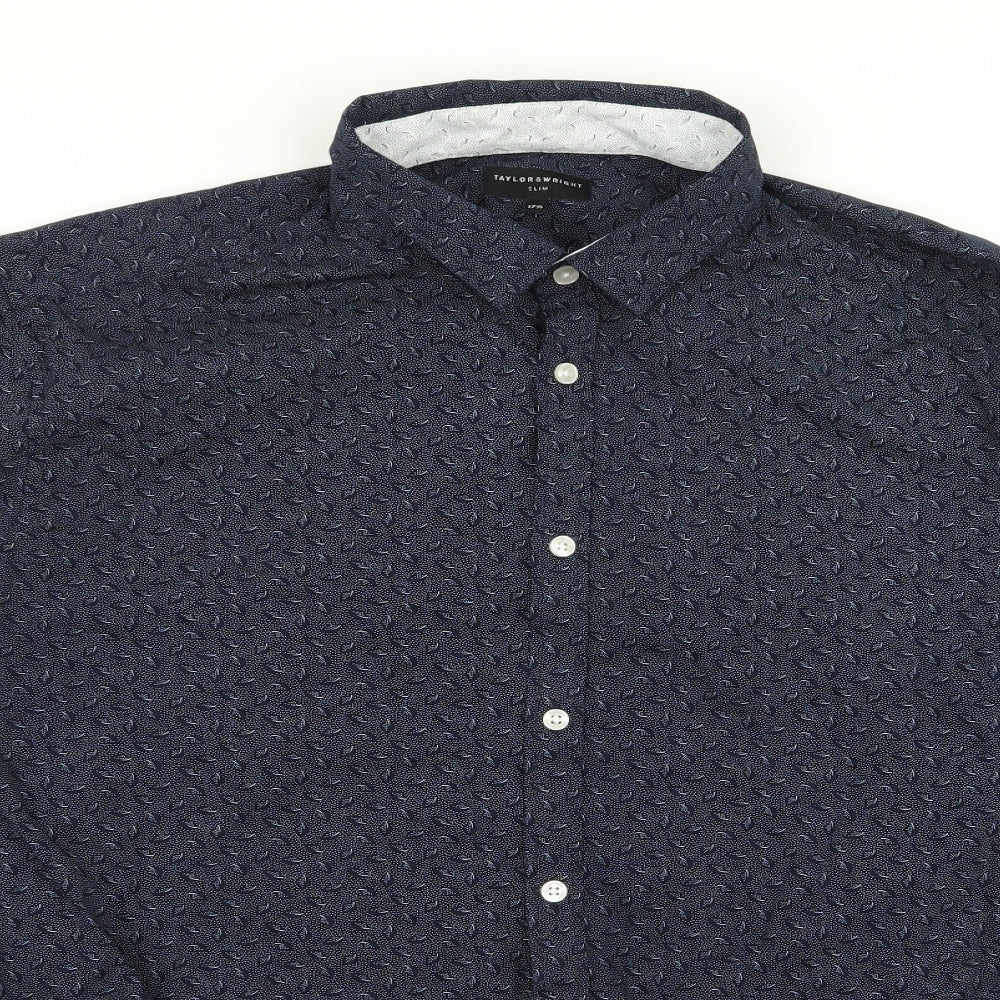 Taylor & Wright Mens Blue Geometric   Dress Shirt Size 17.5