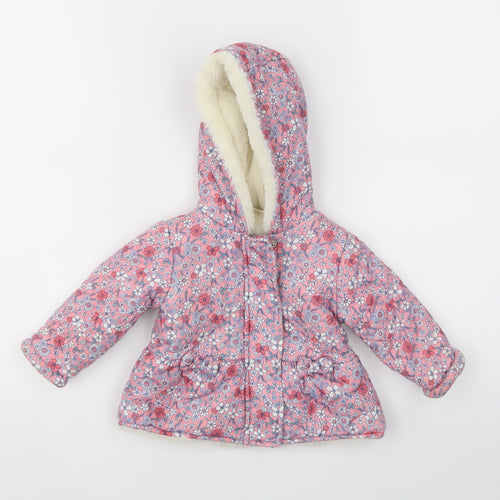 F&F Girls Pink Floral  Basic Coat Coat Size 6-9 Months