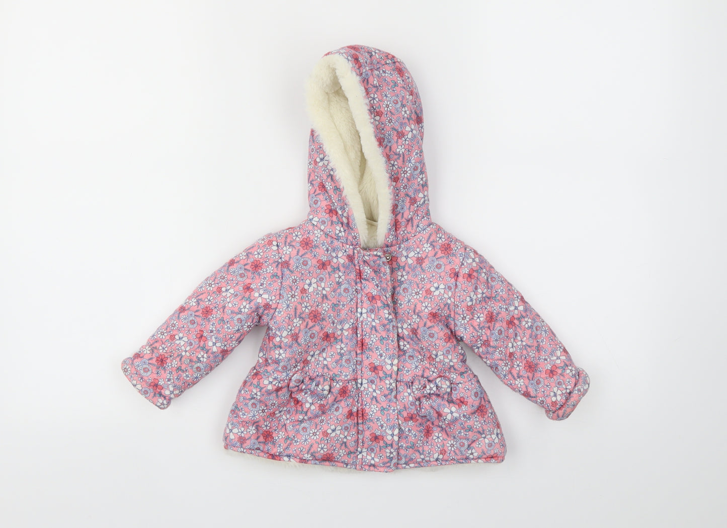 F&F Girls Pink Floral  Basic Coat Coat Size 6-9 Months