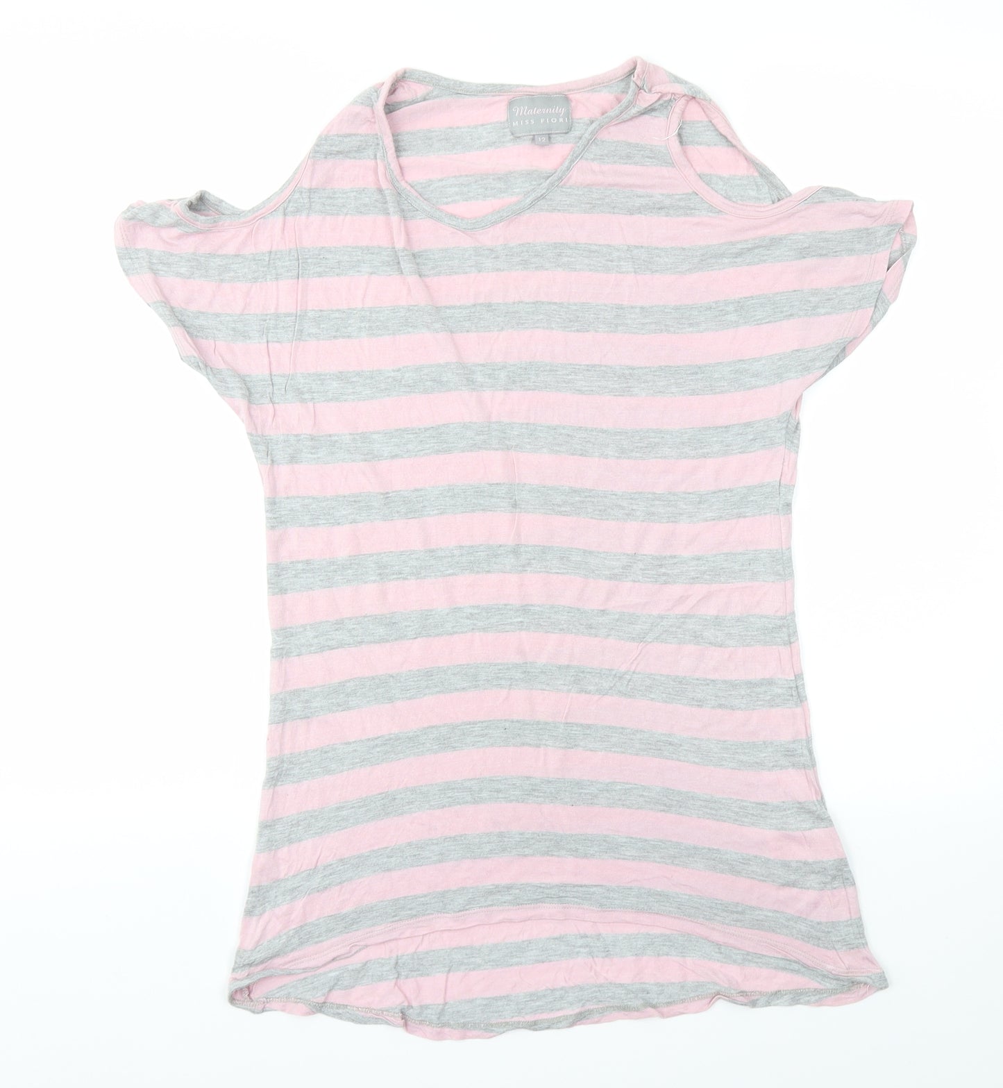 Miss Flori Womens Pink Striped  Basic T-Shirt Size 12